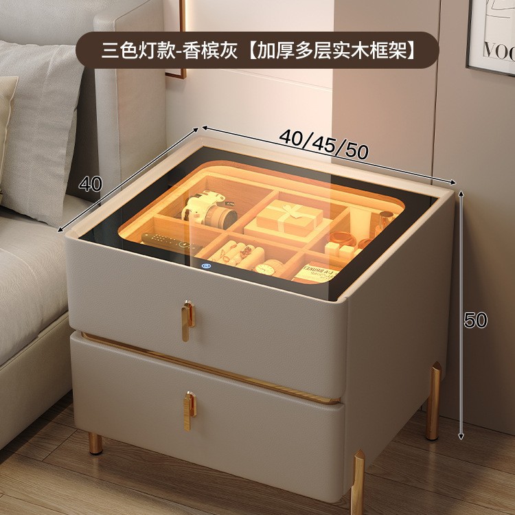 Mesita de noche minimalista moderna 2024 nuevo estilo lujo ligero sensación de alta gama dormitorio madera maciza pequeño gabinete de almacenamiento de cabecera inteligente