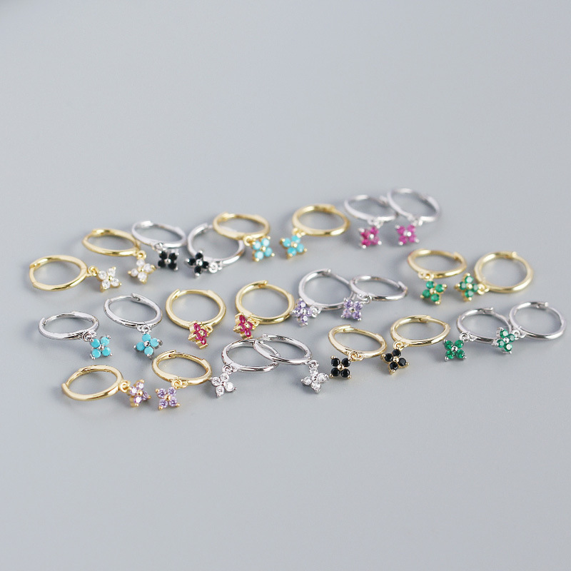 Yhe0260 European and American Accessible Luxury French Style S925 Sterling Silver Ins Geometric Diamond Floral Earrings Earrings Silver Earrings
