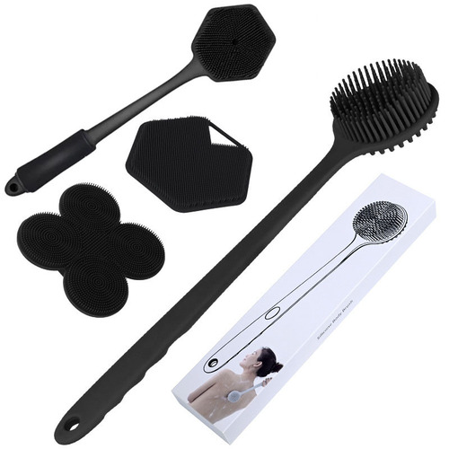 Cross-border silicone long-handled shower brush, cleaning and massage lazy man's bath brush back magic, bathroom double-sided shower brush wholesale