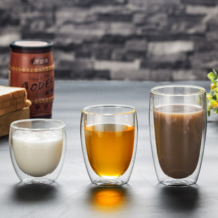 Cross-Border Double-Layer Glass Cup, High Borosilicate Transparent Coffee Cup, Egg-Shaped Cup, Fruit Cup, Double-Layer Insulated Flower Tea Cup