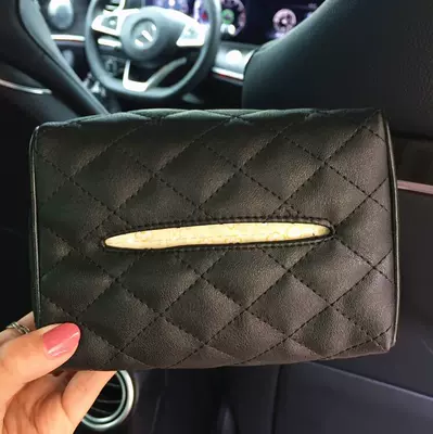 Creative car leather paper box car paper bag car hanging sun visor armrest box tissue box wholesale (Car tissue box/set) - black