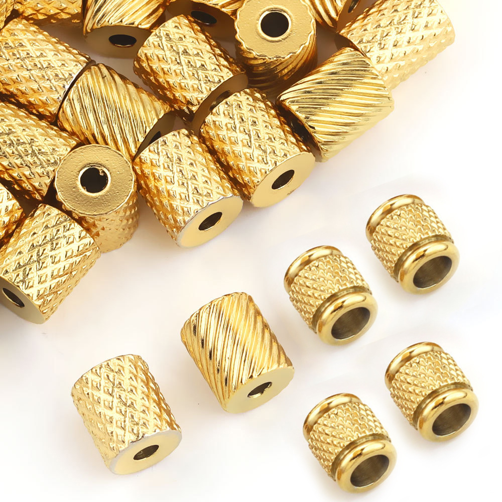 Cuentas de malla de acero inoxidable perlas de perforación perlas de tubo a través del agujero de perforación perlas pulsera de tubo largo cuentas de acero DIY accesorios de joyería hechos a mano