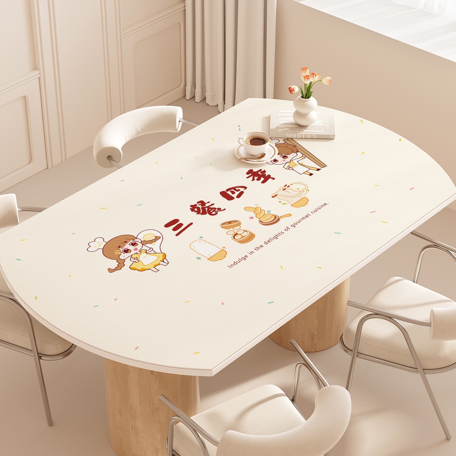 Cream-Style Dining Table Mat, No-Wash, Waterproof, Oil-Proof, Heat-Resistant Tablecloth, Cartoon Coffee Table Heat-Insulating Table Protector