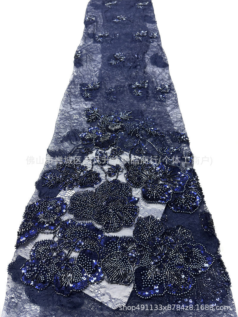 Fábrica directa tela bordada de encaje flor tridimensional tubo bordado vestido de boda vestido de moda tela de vestido