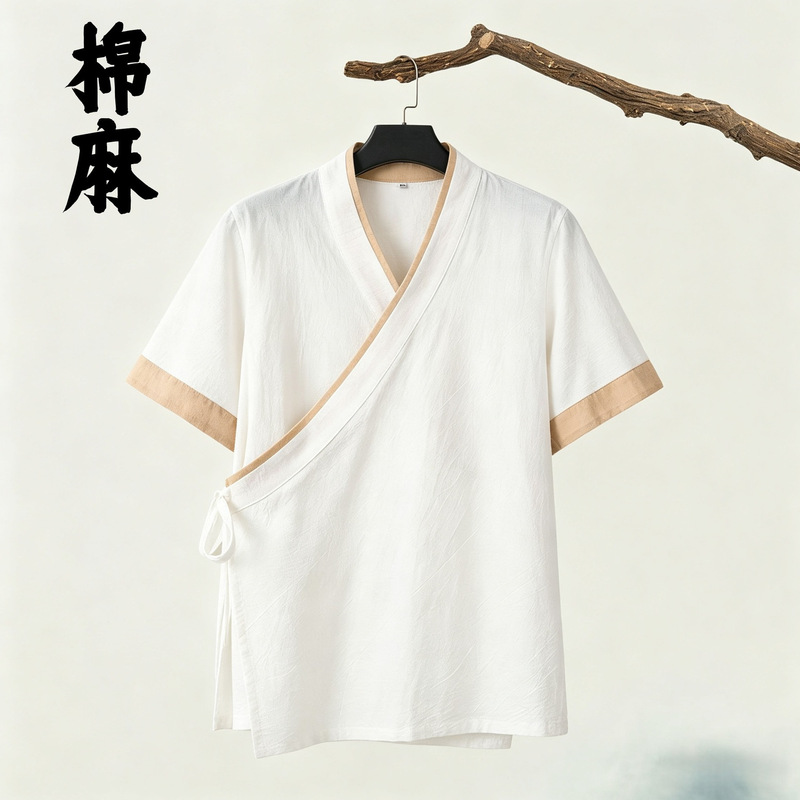 Spring and Summer Chinese Style Linen Hanfu Men's Clothing with Diagonal Collar, Traditional Tang Suit, Loose Cotton and Linen Zen-Inspired Jacket, Ancient Costume Spring and Summer Chinese Style Linen Hanfu Men's Clothing with Diagonal Collar, Traditional Tang Suit, Loose Cotton and Linen Zen-Inspired Jacket, Ancient Costume