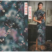 中老年旗袍面料仿真丝丝绸缎双绉缎皱花缎中国风印花布