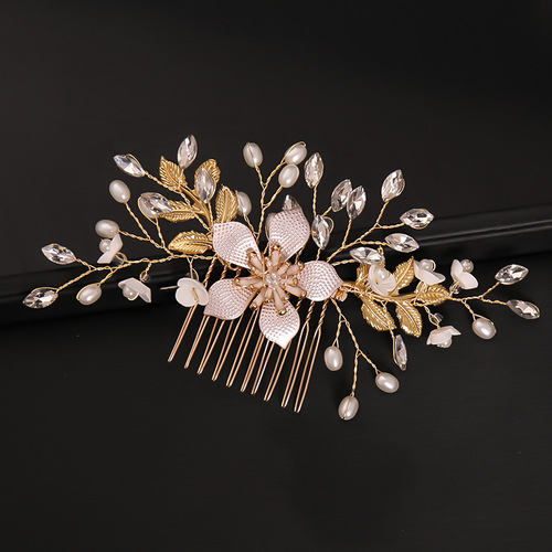 Tuanming European and American bridal hair comb and hair ornaments hand-woven flower pearl comb hair accessories side hair styling accessories