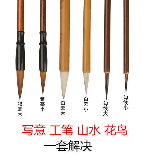 Brush set for beginners to get started with Chinese painting ink and fine brush strokes, outline pen, and white clouds.