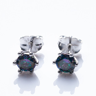 s925 Sterling Silver Six-claw Earrings 1 karat D-color Seven-color Moissanite Earrings Cross-border Hot Supply
