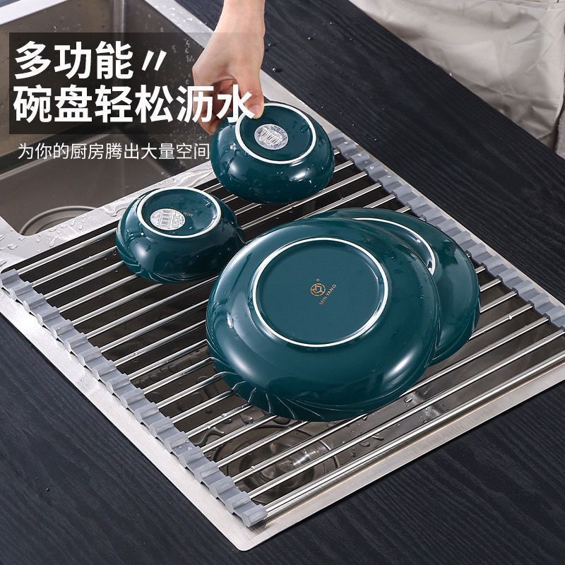 キッチン折りたたみ排水ラック多機能シンク収納ボウルディッシュ水フィルターステンレス製ロールスクリーン卸売|undefined