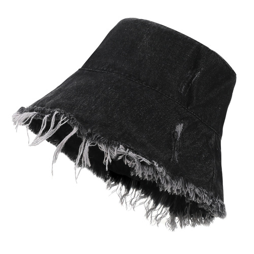Export cross-border large head circumference water-washed raw edge fisherman hat wide brim denim edging basin hat sun protection and UV protection versatile 