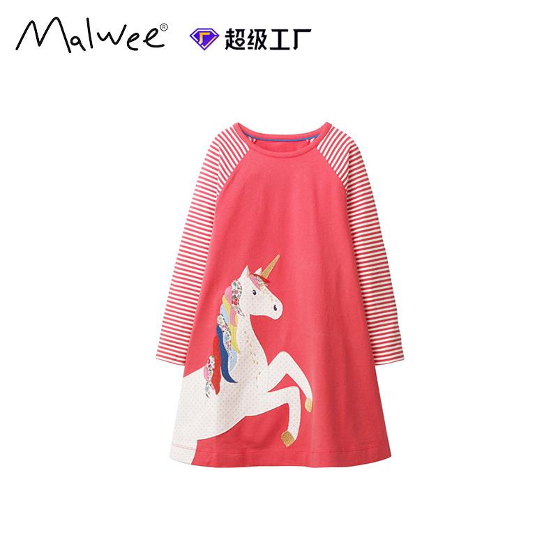 Otoño y invierno vestido de niña nuevo estilo europeo y americano ropa infantil estilo extranjero niña de cuello redondo manga larga vestido de princesa lindo ropa infantil