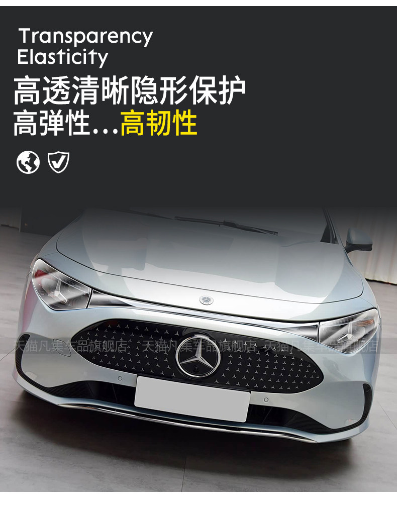 Suitable for 26 models of Mercedes-Benz CLA New Energy 300L/250+; scratch-resistant, light black protective film for front headlights; transparent