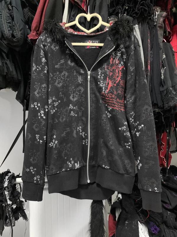 Japanese Second-Hand Export Subculture Spicy Girl Cat Ear Furry Black and White Kitten Hooded Cat Tail Fleece Short Jacket Japanese Second-Hand Export Subculture Spicy Girl Cat Ear Furry Black and White Kitten Hooded Cat Tail Fleece Short Jacket