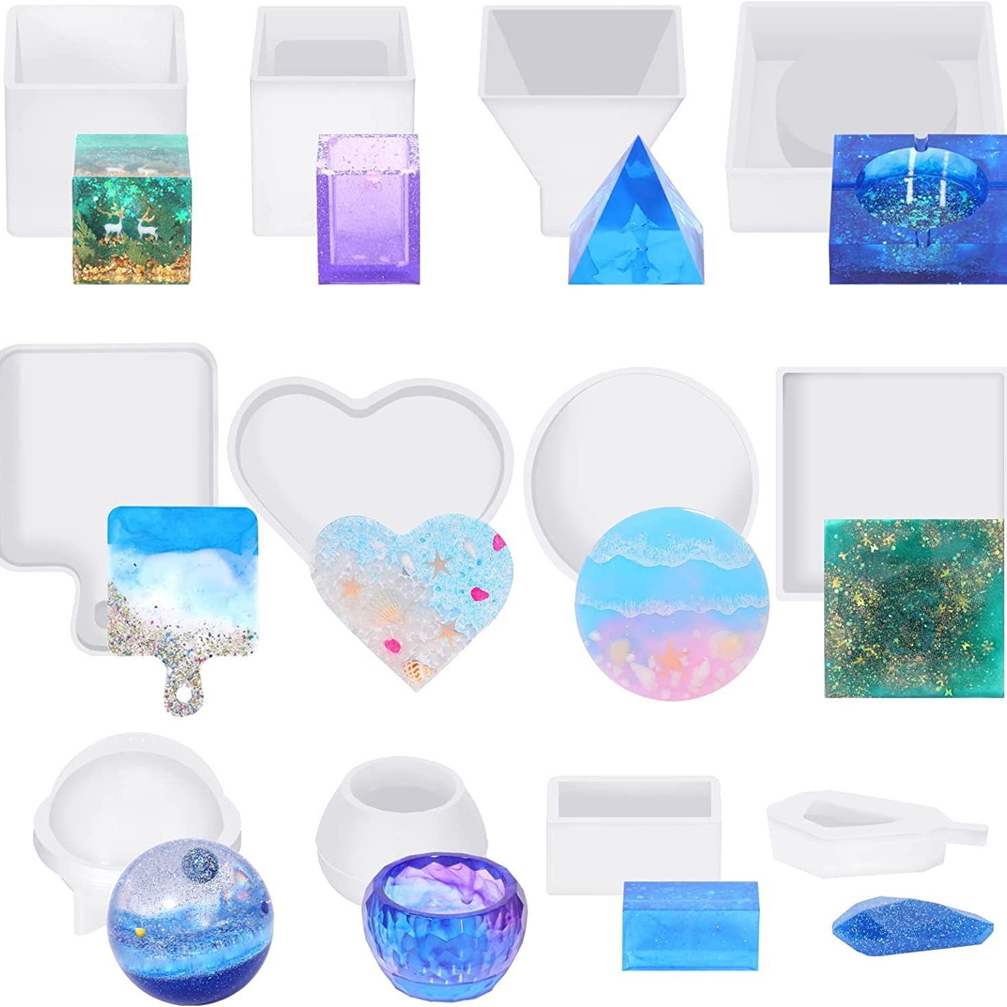 Diy resina epoxi geométrica tridimensional libro archivo espécimen rectangular de seis lados amor estante cuadrado molde de silicona