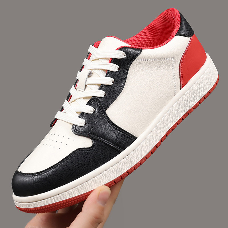 Giày sneaker nam da bò thoáng khí, đế bệt, dây buộc phía trước — 88055 Đen đỏ (da bò), 88055 đen và trắng (da bò)
