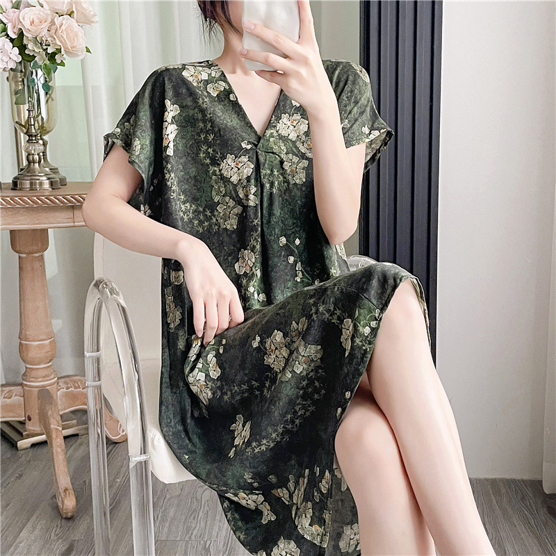 Camisón de seda de algodón para mujer verano nuevo Pijama estampado de dibujos animados de manga corta estilo coreano más tamaño ropa para el hogar suelta de seda de algodón delgada image 51