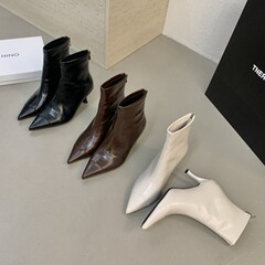车缝线尖头短筒瘦瘦靴女细跟2025秋冬季新款高跟后拉链韩系马丁靴