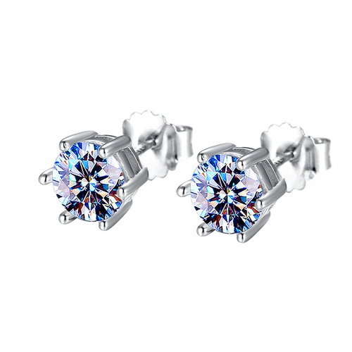 A one-carat D-color VVS1 moissanite solitaire ear pendant with six-claw magnetic earrings, elegant and stylish earrings for both men and women, single diamond earrings.