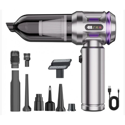 Portable Car Vacuum Cleaner for Home Use, Rechargeable, Handheld, Brushless, Small Blower, High Suction Vacuum Machine (Tozsoranlar) - 6690aplussilver-purple-brushless-vacuum-cleaner-with-battery-level-display