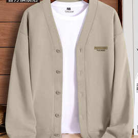 啄木鸟男士外套初秋款重磅潮牌V领纽扣开衫夹克2025新款秋装上衣Y