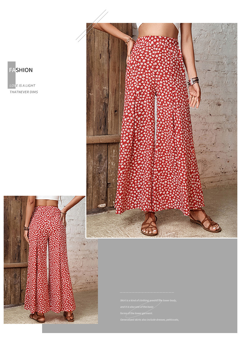 Red Floral High-waisted Flared Wide-leg Pants_voghion.com