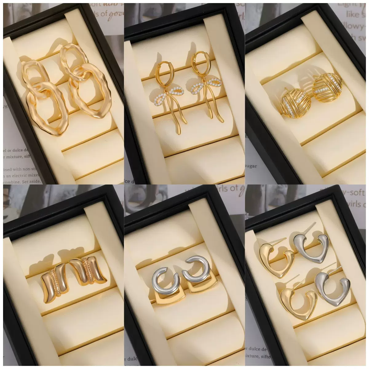 跨境欧美几何形轻奢微镶锆石耳钉镀18K金蝴蝶结线条小众时尚耳饰