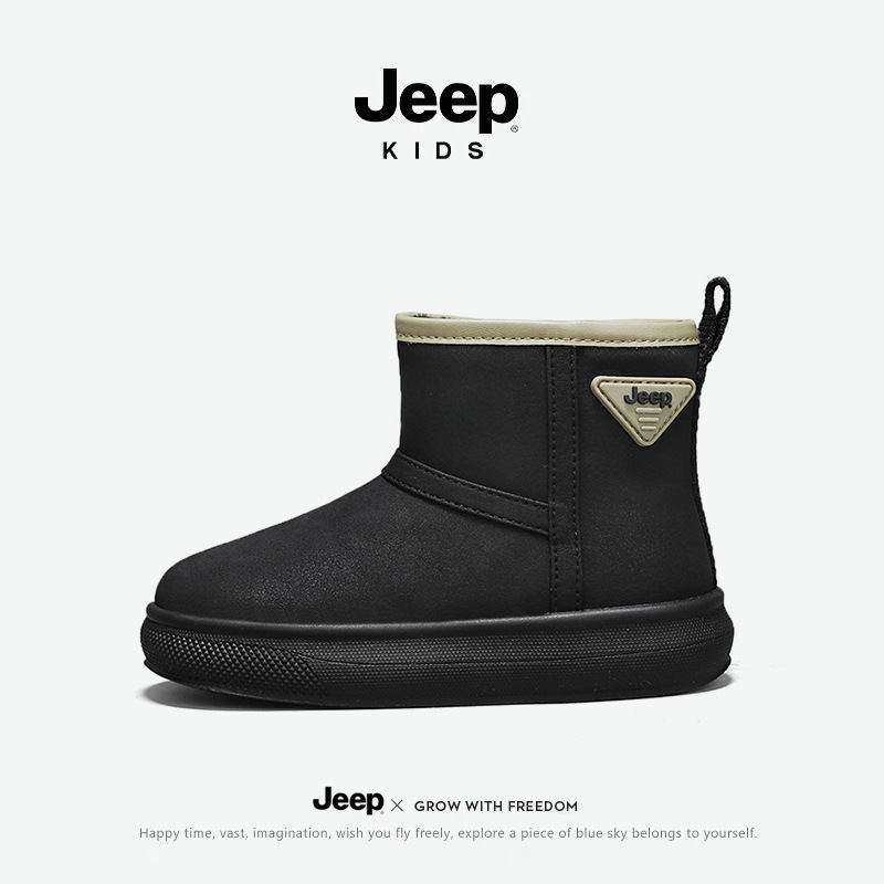 Jeep Kidsren's Velvet Snow Boots for Boys and Girls 2025 Winter New Northeastern Cotton Boots Non-Slip Medium and Large Kidsren's Cotton Shoes
