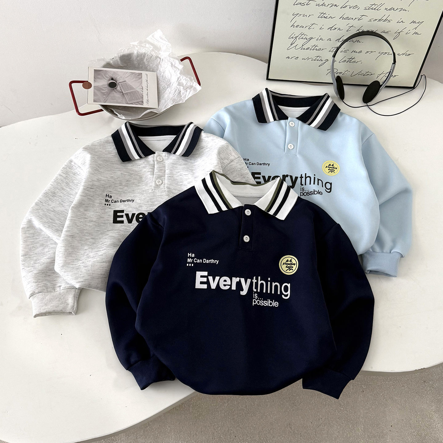 Boys' 2026 New Spring Polo Shirt, Korean Style, College Style Striped Jacket, Children's Clothing, Turn-Down Collar