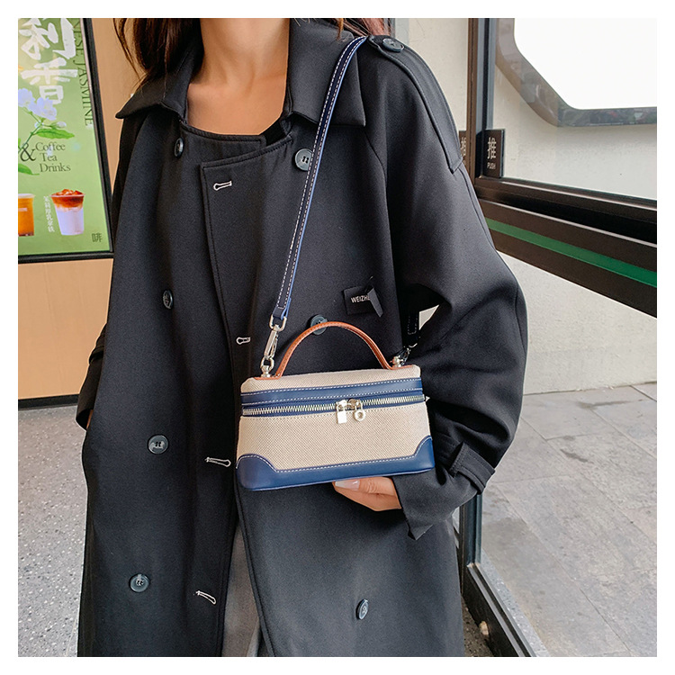 Bolso de lona para mujer, nuevo estilo coreano transfronterizo, moderno, con bloques de color y patchwork, bolso cuadrado pequeño, bolso bandolera de lona informal y a la moda. image 10