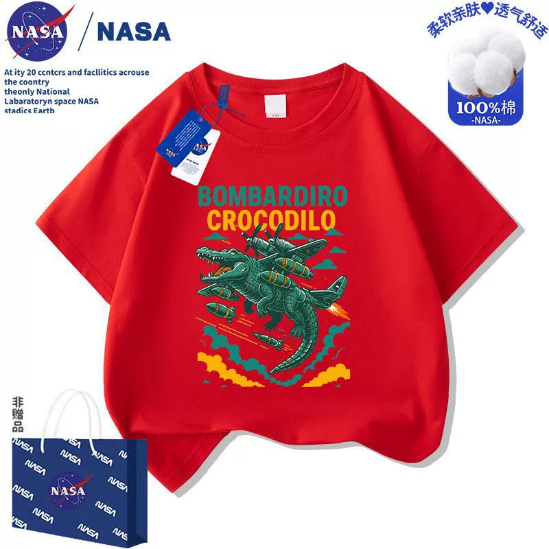 Детская футболка NASA "Классика гор и морей" крокодил, бомбер, короткий рукав, хлопок, абстрактный принт