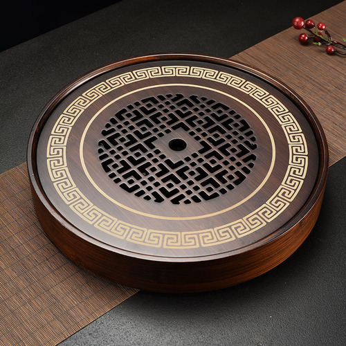 Nan bamboo made Chinese traditional elegant tea tray for hosting guests, tea table set for office, home and indoor use, for making friends and tasting tea, round shape