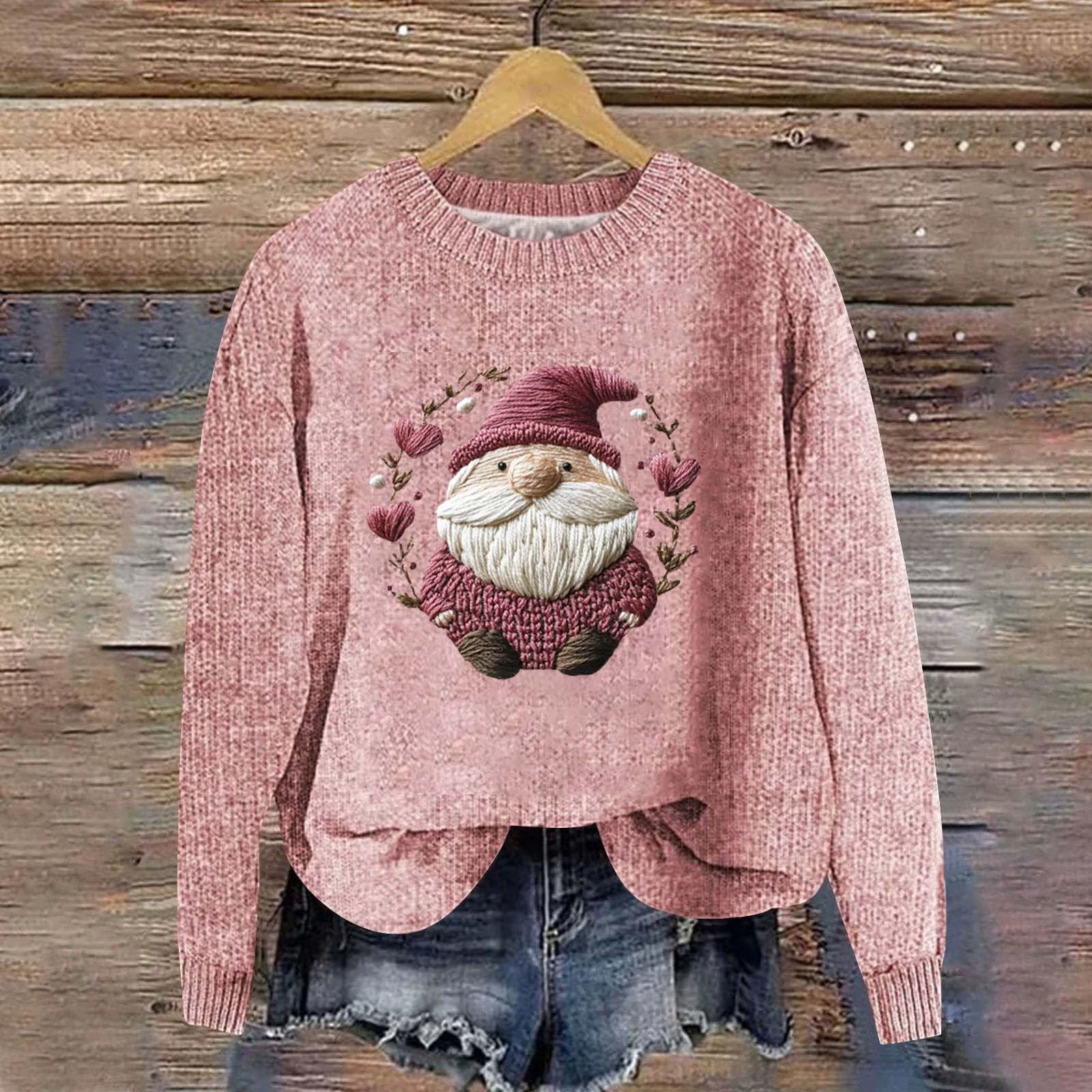 2024 осень и зима трансграничный новый свитер 3D цифровая печать леди рождественские уличные тренды на рубашке с круглым вырезом