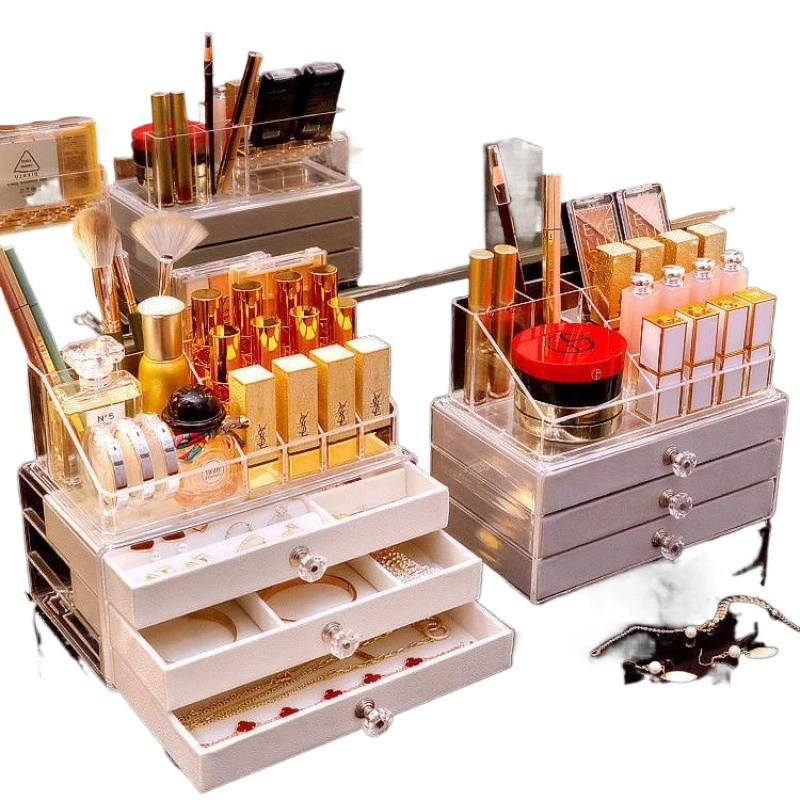 Jewelry Storage Box — Multi-layer 72-Compartment Organizer with Lipstick Top, 3-Drawer