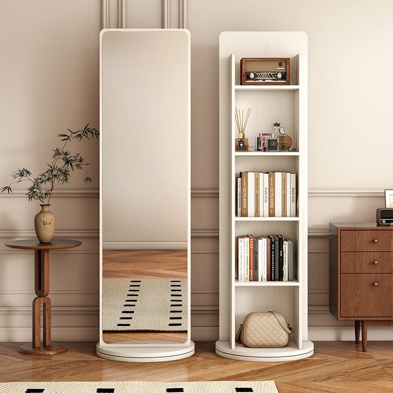 Estante móvil de revista doméstica espejo giratorio de vestir vertical de cuerpo entero espejo de suelo espejo de prueba de vestir de almacenamiento giratorio integrado
