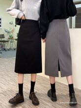 半身裙女2025新款黑春夏西装字开叉灰色高腰包臀中长款裙小个子