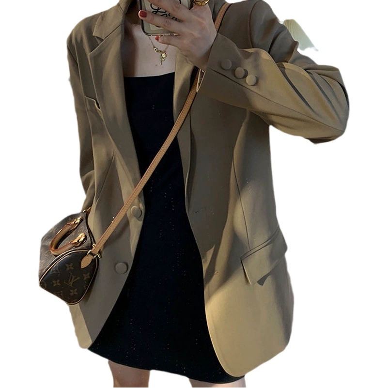Маленький костюм 2023, весенний пиджак в корейском стиле, женский стильный элегантный свободный маленький костюм, топ, женский модный повседневный стиль
