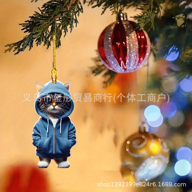 Nuevos productos de Navidad suéter azul gato árbol de Navidad decoración de automóvil acrílico colgante plano colgante 2D