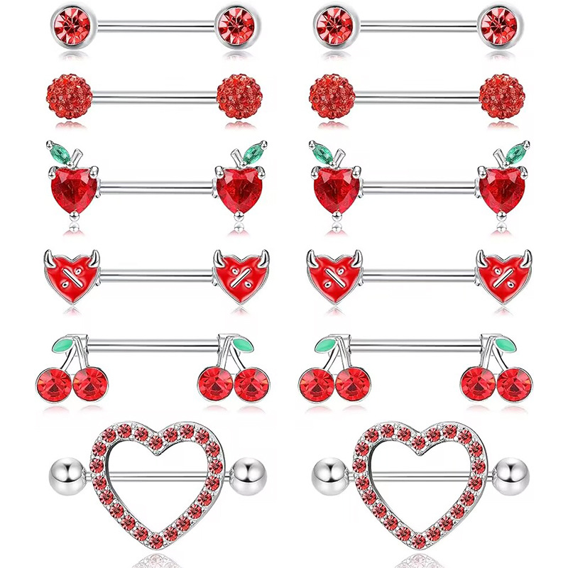 Red Series Diamond Love Cherry Nail Body Piercing Jewelry Suit detail image 8