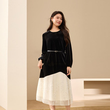 【星空】优雅赫本风丝绒拼接连衣裙纤莉秀大码女装胖mm2025冬新款