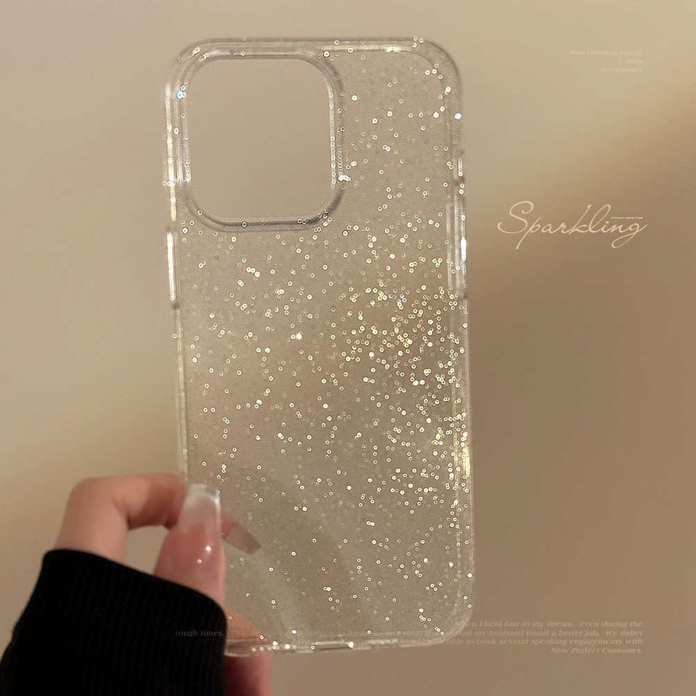 Чехол для телефона (Apple), совместим с сериями iPhone 11–17, прозрачные блестки, тонкий защитный дизайн