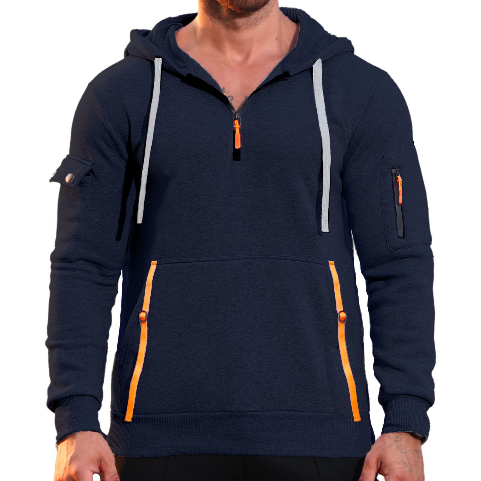 26 Europa y los Estados Unidos transfronterizos primavera y otoño sudadera encapuchada chaqueta con cremallera comercio exterior americano multibolsillo sudadera deportiva casual hombre