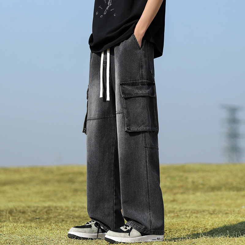 Men’S Cargo Jeans – Vintage Washed Denim Pants With Patchwork & Multi-Pockets Relaxed Straight Fit_mkmklike.com