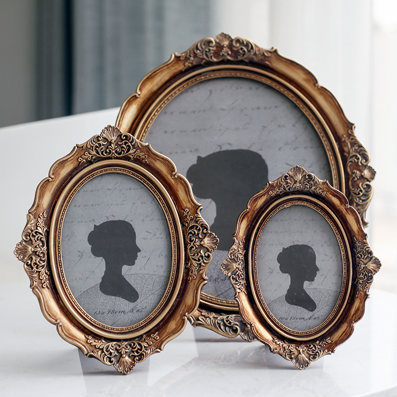 12inch Resin Retro Imitation Wood Flower Carving Oval European Photo Frame Home Creative Old Classical Jewelry Frame