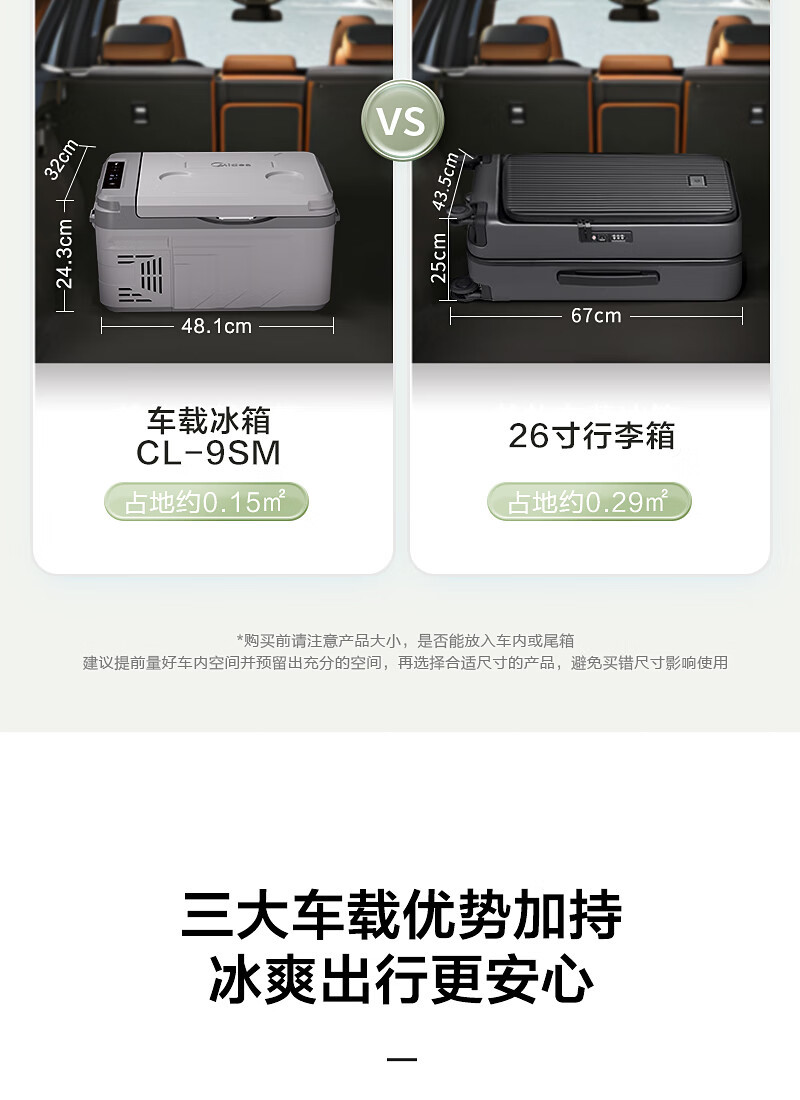 Midea Car Refrigerator for Car, Home, and Outdoor Use, Mini Compact Car Freezer and Refrigerator CL-9SM