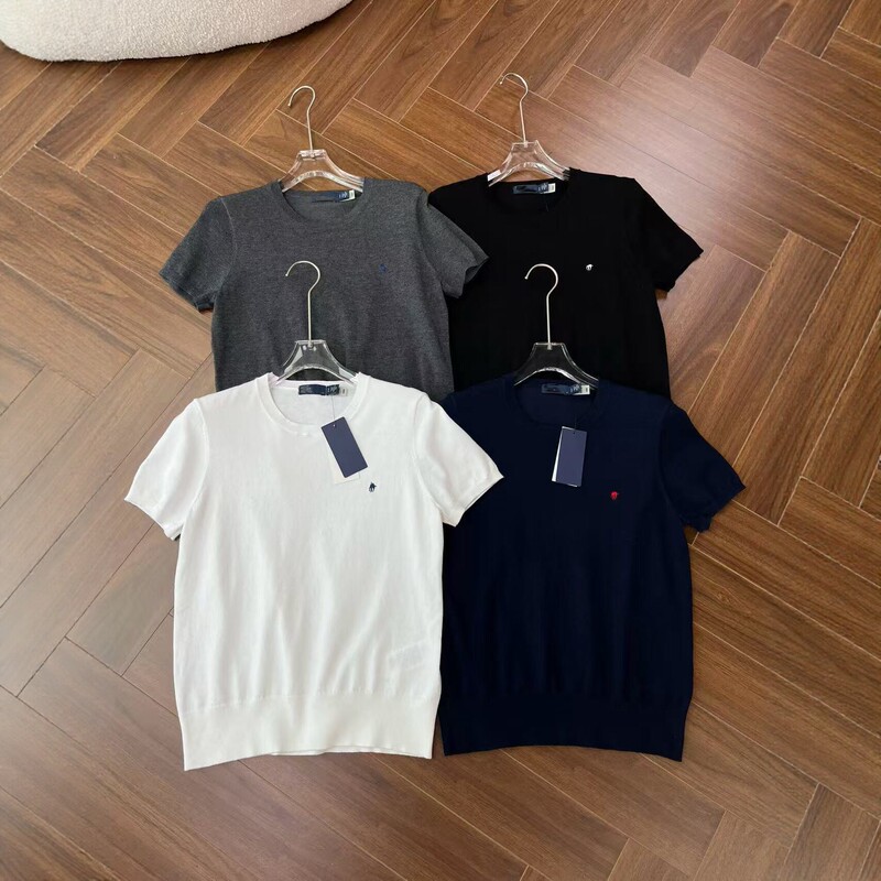 High-Quality Rl Ralph Lauren New Women's Round-Neck T-Shirt with Small Horse Logo Embroidery, Solid Color, Pima Cotton, Plain Knit, Short-Sleeve High-Quality Rl Ralph Lauren New Women's Round-Neck T-Shirt with Small Horse Logo Embroidery, Solid Color, Pima Cotton, Plain Knit, Short-Sleeve
