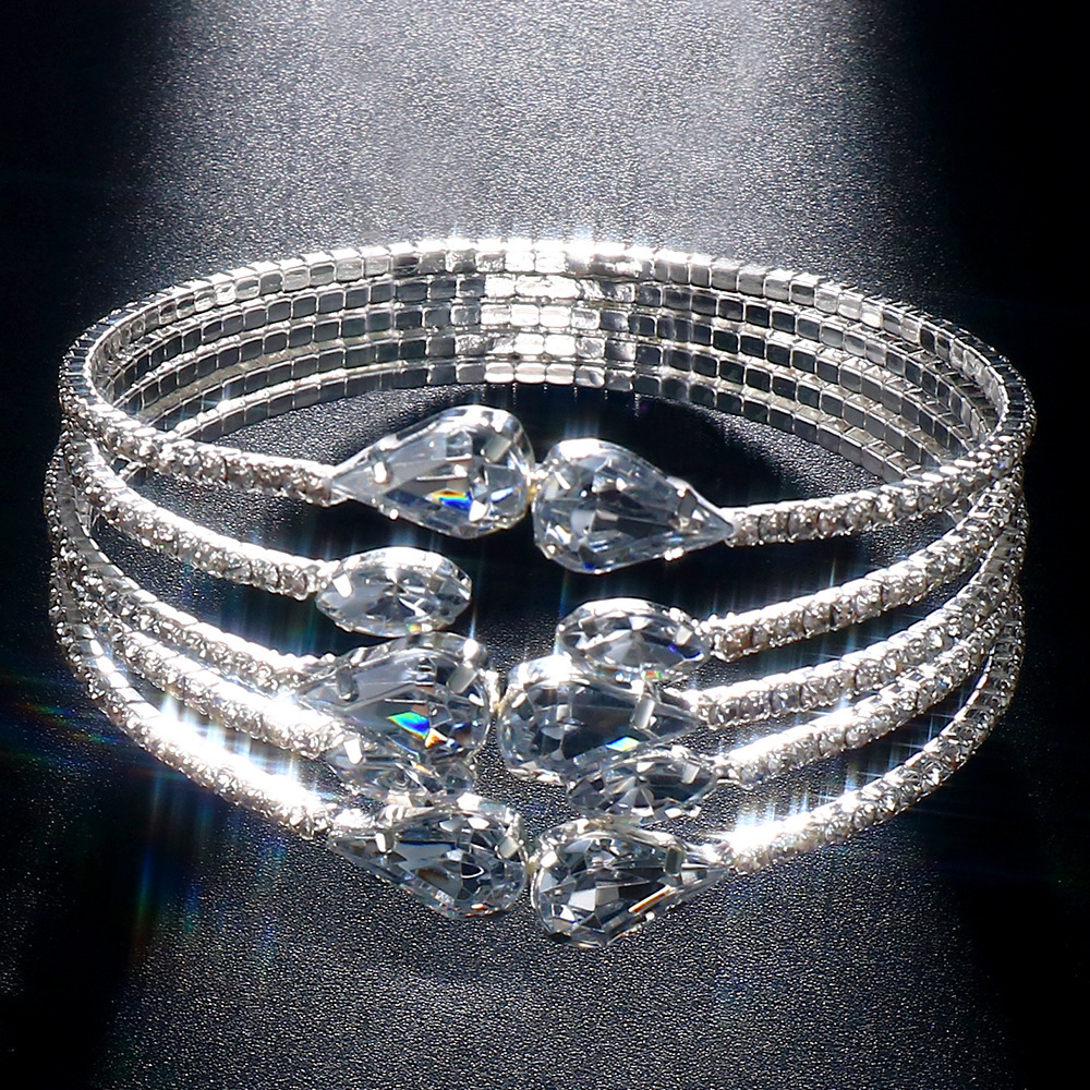 AliExpress Venta caliente gota de agua multi-capa pulsera moda lujo rhinestone pulsera completa diamante accesorios para mujeres pulsera