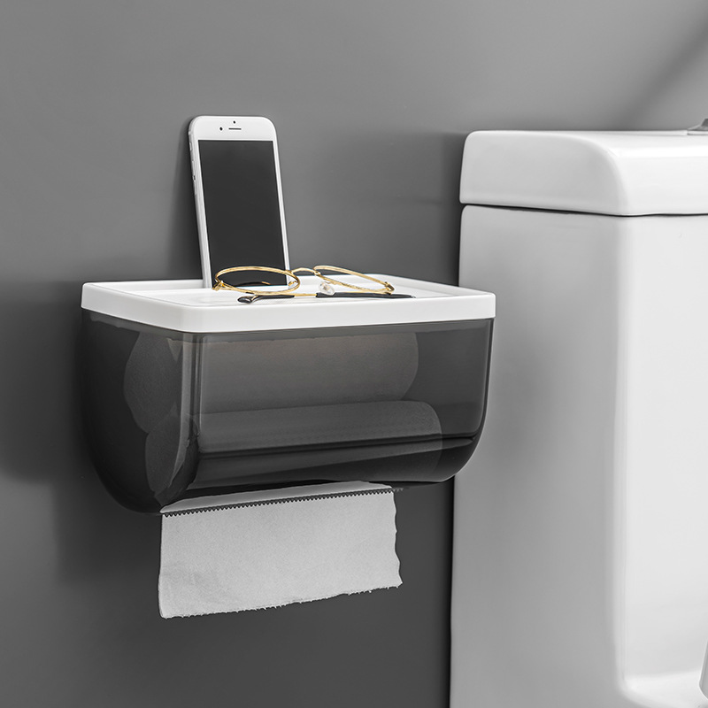 Caja de pañuelos higiénicos sin perforaciones titular de papel higiénico caja de pañuelos impermeable montado en la pared rollo de papel rack de almacenamiento