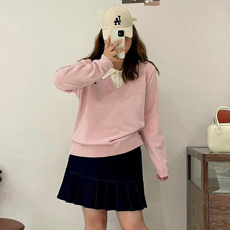 Женский свитер больших размеров, имитация двухслойного, в стиле преппи, нежный и милый, зима 2025, трикотаж для полных девушек, 22773