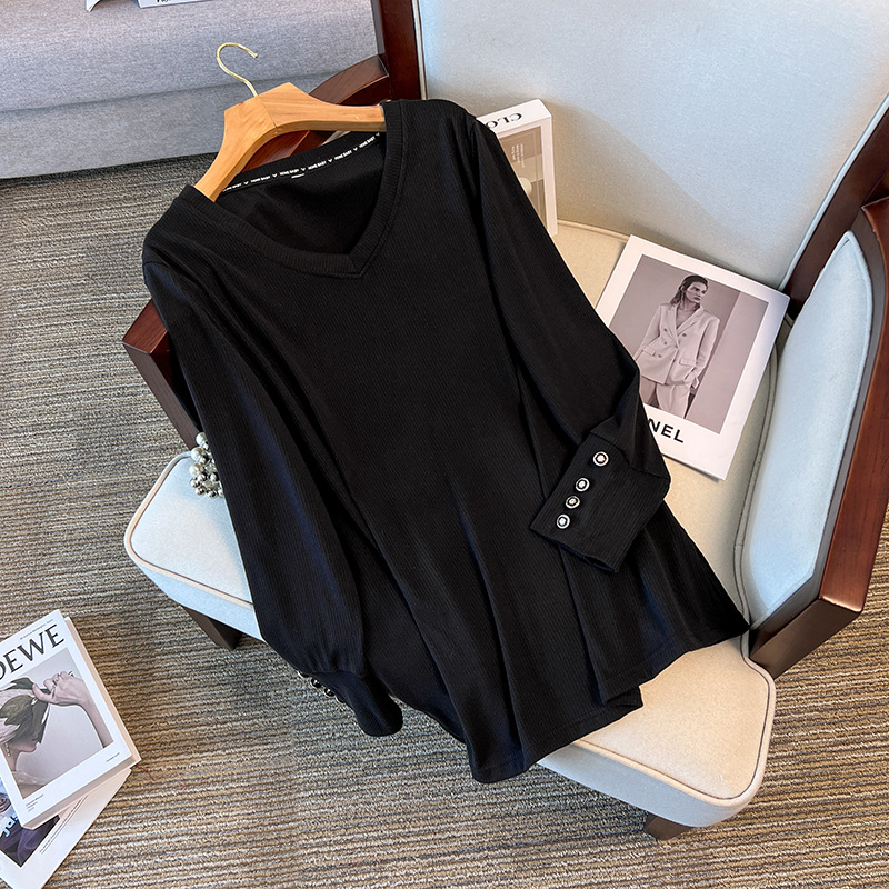 300 catties large size women's clothing fat mm plus fat plus bigger bust autumn and winter fashion elastic base shirt T-shirt top 3328